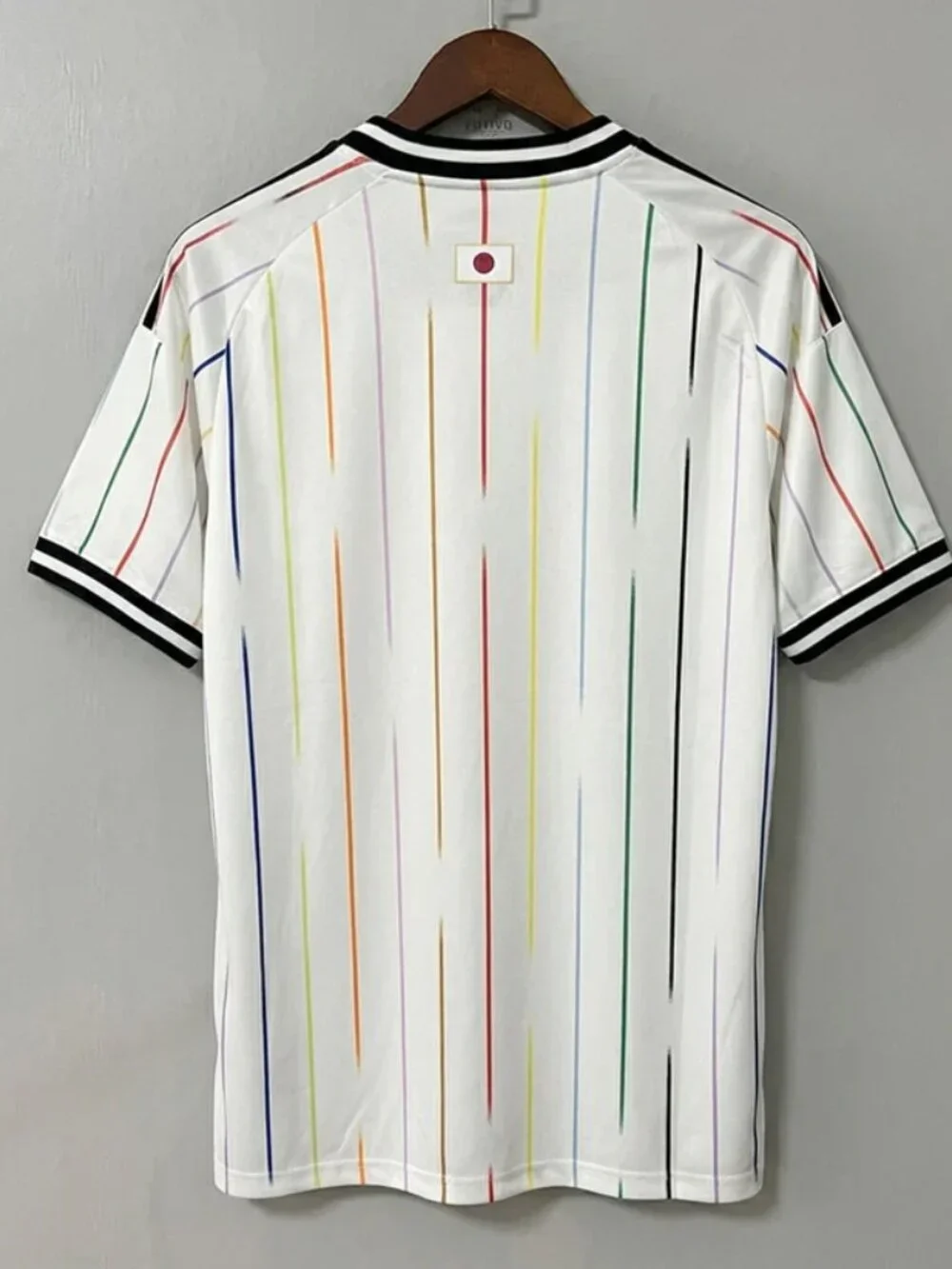 adidas White Short Sleeve Soccer Jersey with Multicolor Pinstripes